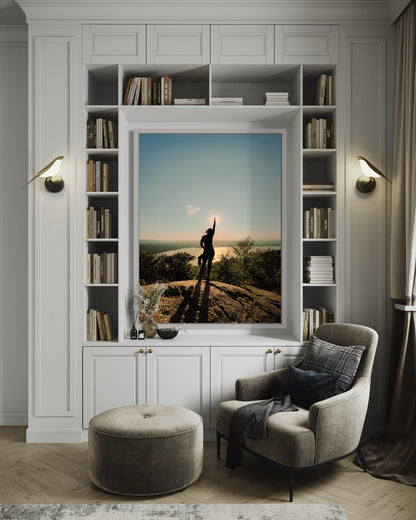 Sunset Hiking Silhouette Adventure Print - Reaching for the Sky on Mountain Top - Photography Print Modern Wall Art - Hudson New York