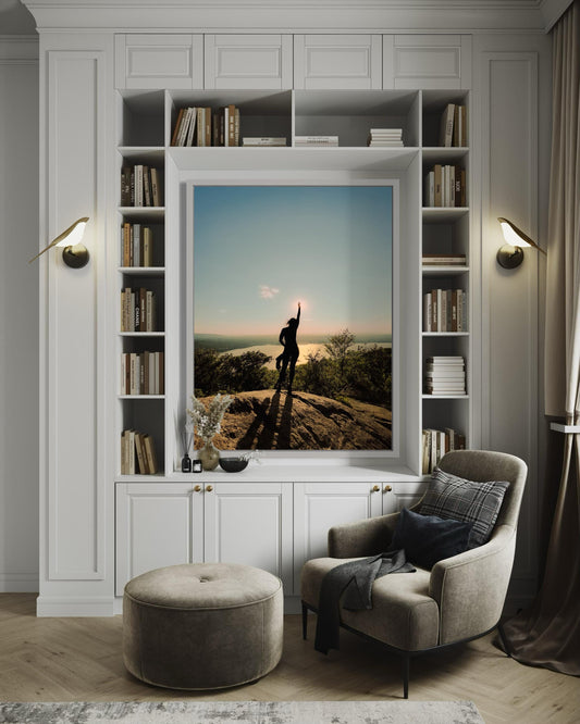 Sunset Hiking Silhouette Adventure Print - Reaching for the Sky on Mountain Top - Photography Print Modern Wall Art - Hudson New York