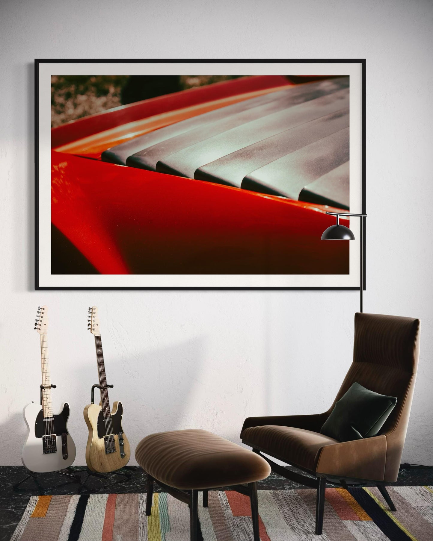 Fine Art print - Classic Red Ferrari Supercar Louvers Wall Art  - Automotive abstract giclee print for modern decor, car guy gift, collector