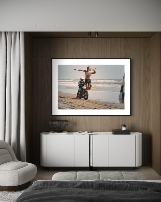 Fine Art Print - Vintage TROG Flag Girl Starting the Race, Beach Drag Racing Wall Art Print Poster, office, garage, man cave decor, gift