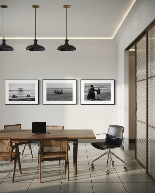 Fine Art Print - Vintage Motorcycle Race Triptych - set of 3 Black & White Monochrome Beach Racing Wall Art - Drag Race Poster - TROG