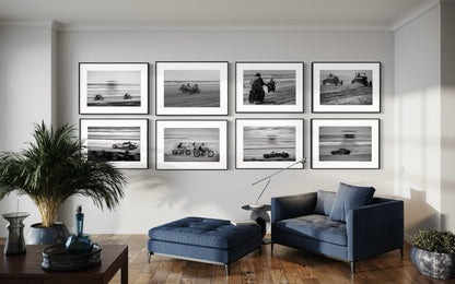 Fine Art Racing Wall Art Collection - Set of 8 Black White Monochrome Beach Drag Racing Wall Art - Hotrod Motorcycle Print Poster - TROG