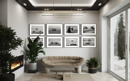 Fine Art Racing Wall Art Collection - Set of 8 Black White Monochrome Beach Drag Racing Wall Art - Hotrod Motorcycle Print Poster - TROG