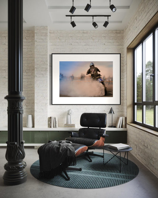 Motorcycle Burnout Wall Art  Vintage Racing Photography Print  Colorful Energy Mood Minimalist Abstract Motorcycle Art Print Poster