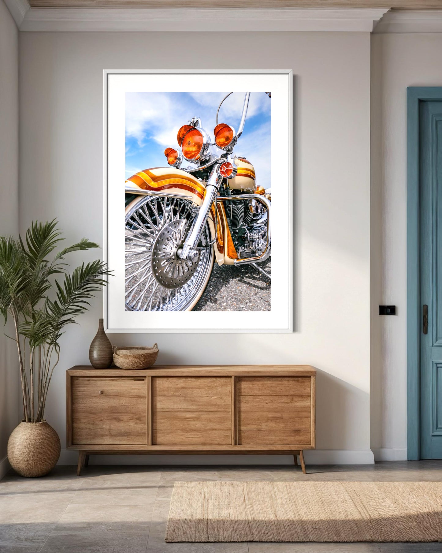 Fine Art Softail Harley-Davidson Classic Orange Motorcycle Wall Art Print   Gifts for Him | Room Decor