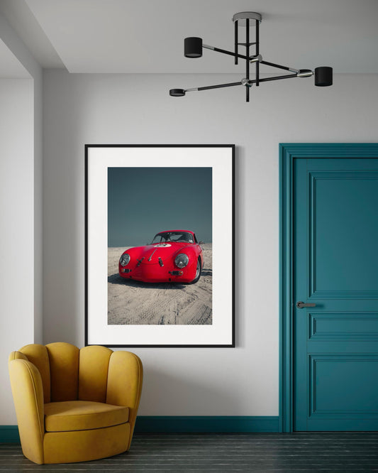Fine Art print - Rob Ida Porsche 356 Vintage Racing Wall Art Print- Coastal Beach Red Classic- Automotive  Poster, gift ideas, garage decor
