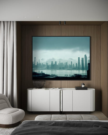 Moody New York City Hudson River Skyline  - Foggy NYC Skyline Wall Art Print | Urban Industrial Landscape Photography Poster - West Side