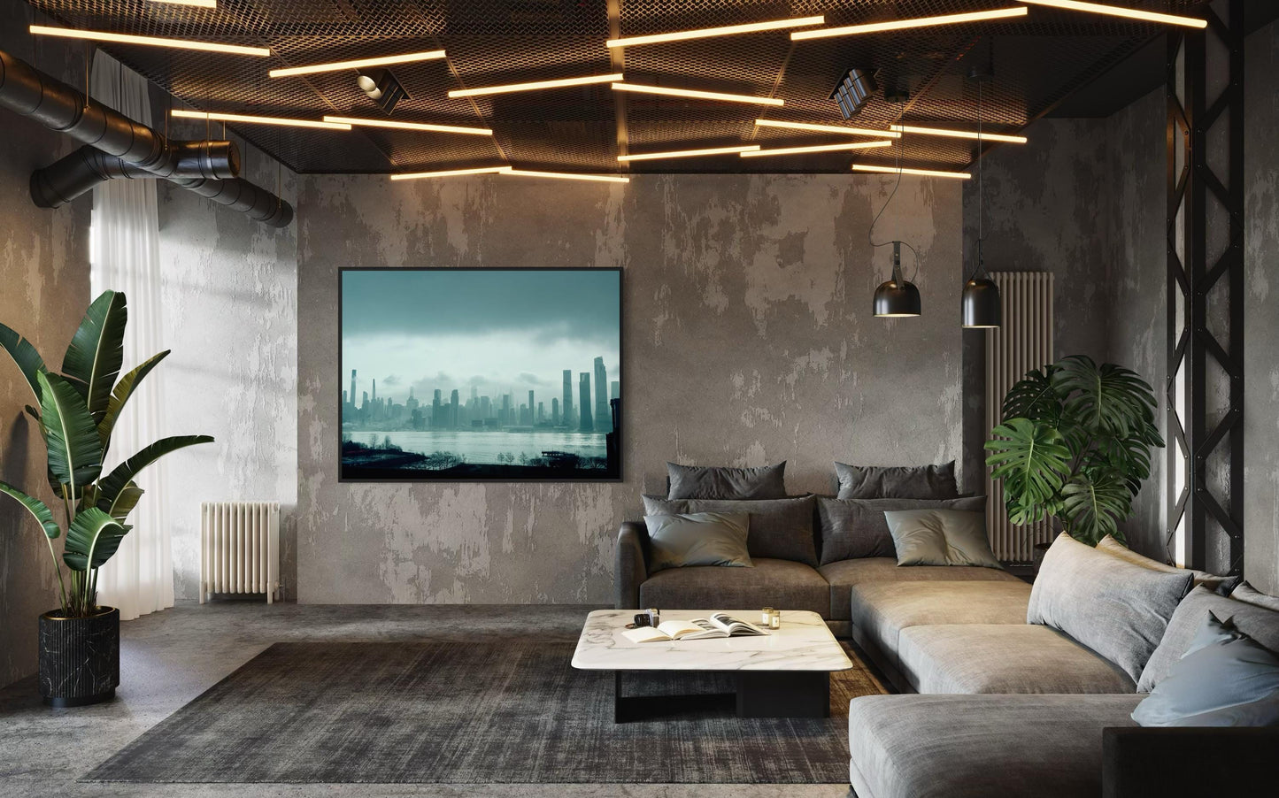 Moody New York City Hudson River Skyline  - Foggy NYC Skyline Wall Art Print | Urban Industrial Landscape Photography Poster - West Side