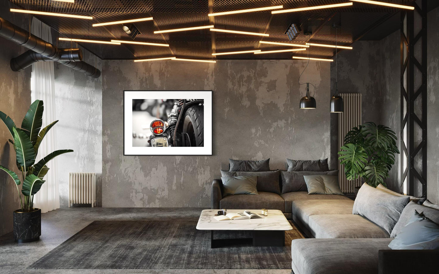 Motorcycle Tail Light Art Print - Raw Rebel Spirit   Industrial Aesthetic  Rustic Decor   Positive Energy Mood Poster