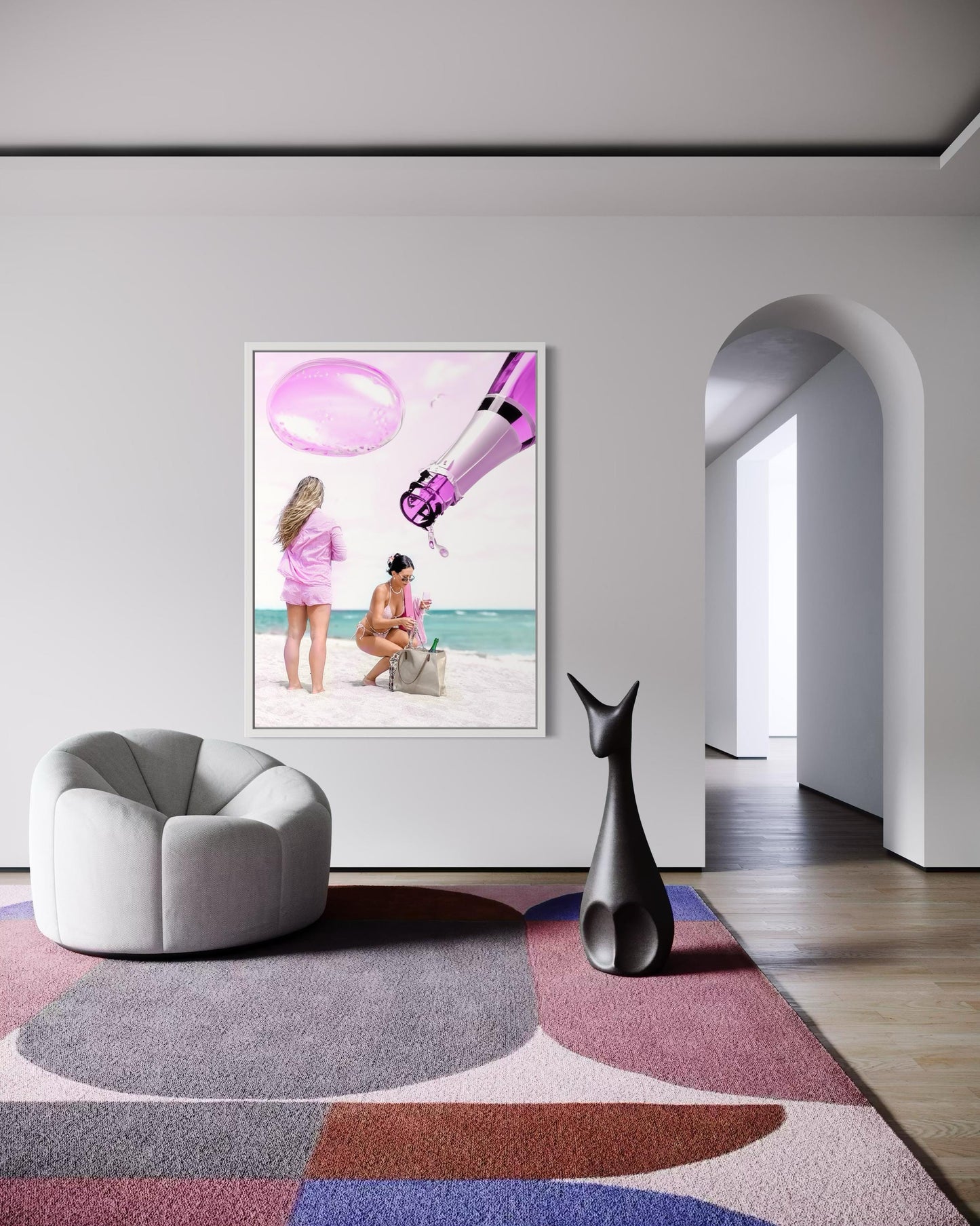 Fine Art Print - Champagne Beach Girl Problems - Champagne Print, Pink Wall Art, Cocktail Print, Bar Cart Decor, Pink Decor, Gil Stunner