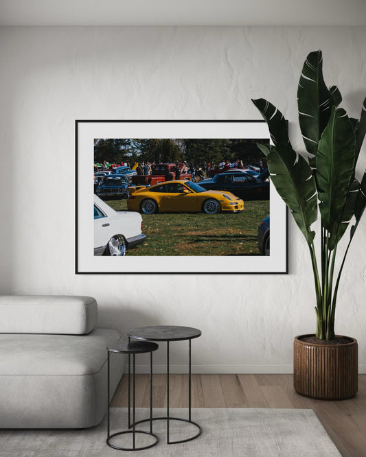 Fine Art Print  - Yellow Porsche 911 Wall Art - Vintage Classic Car Decor - Poster for Living Room Decor, man cave, garage, gift for him