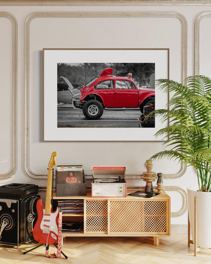 Fine Art Red VW Baja Beetle Wall Art - Vintage Off-Road Volkswagen Bug Print - Classic Car Photography for Auto Enthusiasts