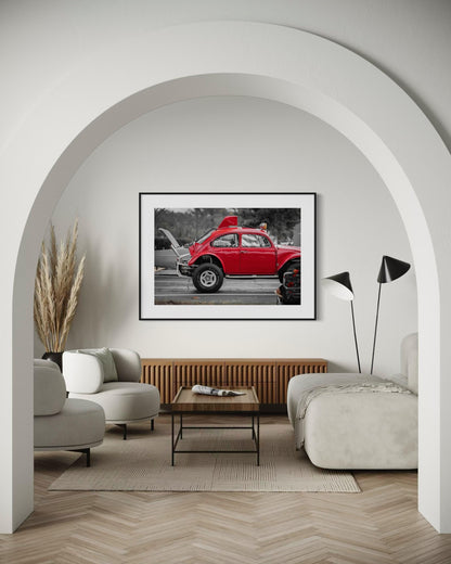 Fine Art Red VW Baja Beetle Wall Art - Vintage Off-Road Volkswagen Bug Print - Classic Car Photography for Auto Enthusiasts