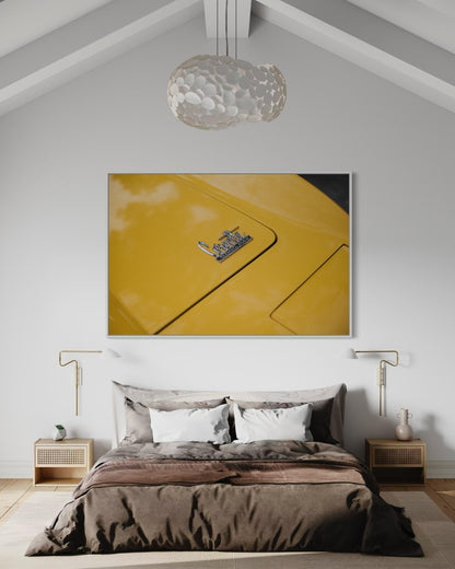 Classic Corvette Sting Ray Muscle Car Wall Art - Modern Yellow Energy Classic American Car Print - Minimalist Clean Sleek Decor Poster
