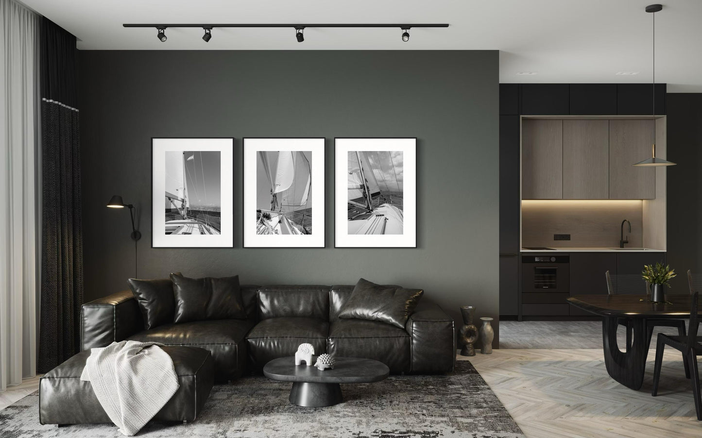 Black and White Wall Art Set of 3 - Sailing Art