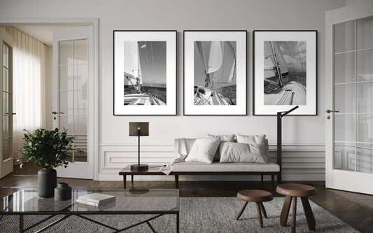 Black and White Wall Art Set of 3 - Sailing Art