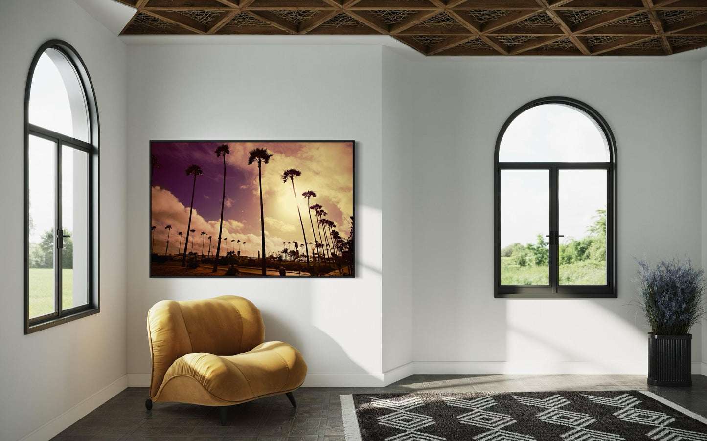 Golden Sunset Palms Fine Art Print  California Coastal Landscape Photography, Retro Sunset Wall Art, Minimalist Nature Decor