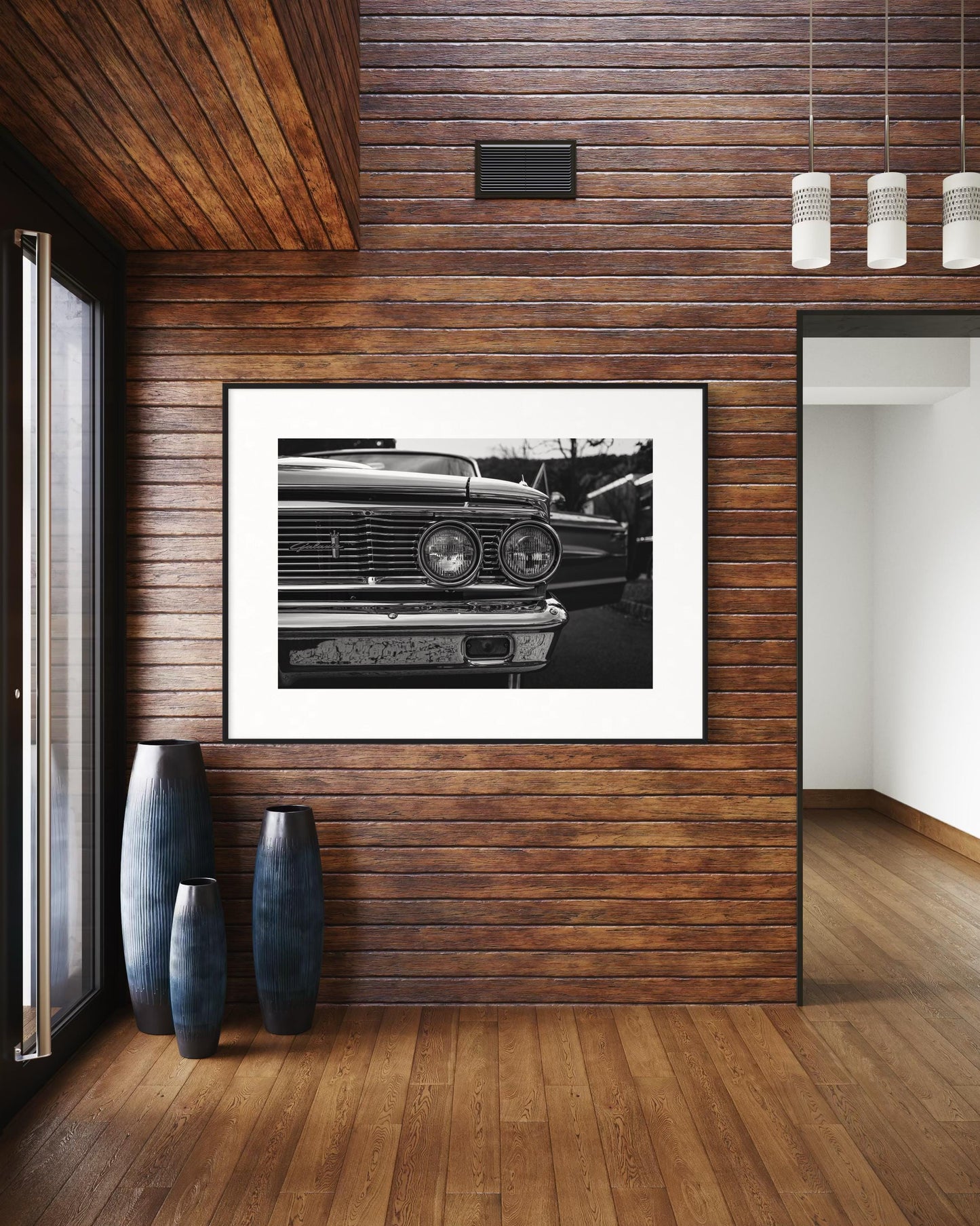 Fine Art Print - Black White Ford Galaxie Wall Art, Classic Americana Decor, Office,  Monochrome car decor, gift for him, garage decor