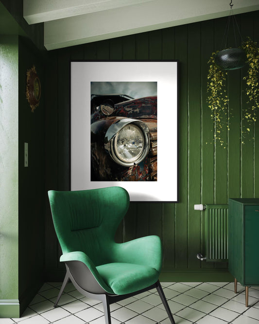 Photography Prints Unique Wall Art for Home Improvement - Vintage Truck Headlight Aesthetic Wall Art - Custom Wall Art for Farmhouse Decor
