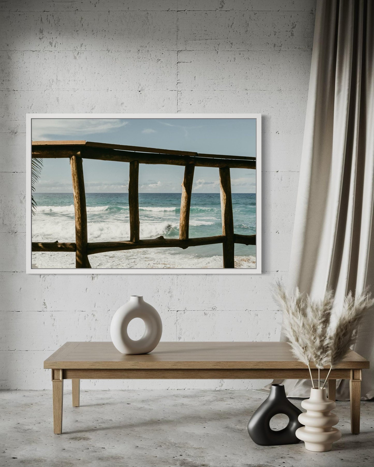 Fine Art Print - Coastal Beach Wall Art Print, Ocean View Through Wooden Fence, Tropical Beach, Relaxing Coastal Decor, Surfing Paradise