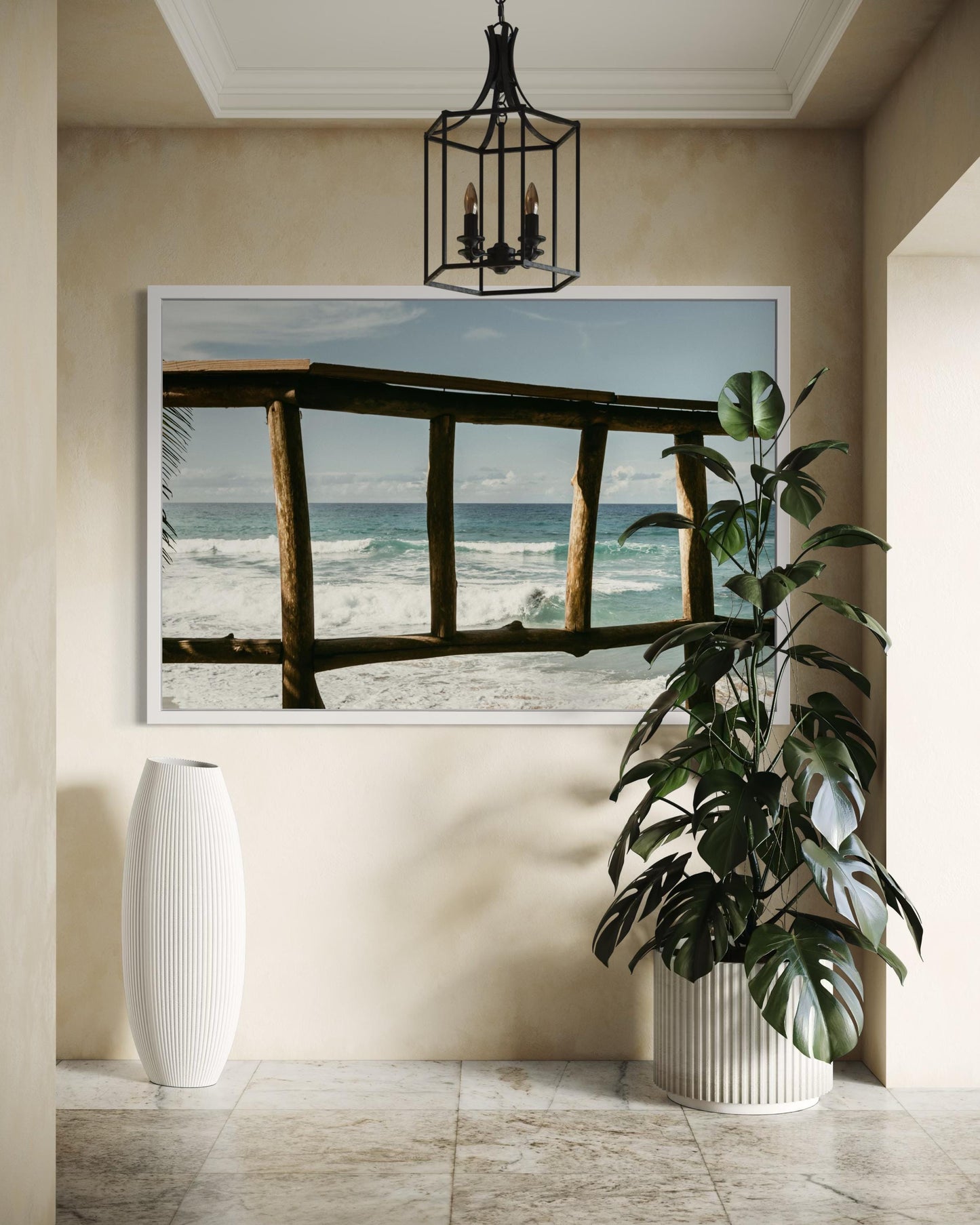 Fine Art Print - Coastal Beach Wall Art Print, Ocean View Through Wooden Fence, Tropical Beach, Relaxing Coastal Decor, Surfing Paradise