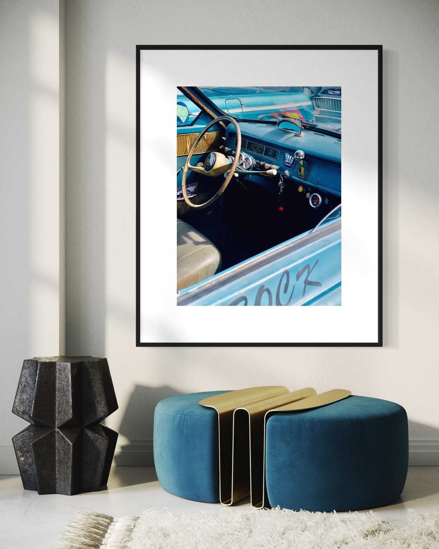 Classic Saab Interior Art Print: Vintage Dashboard & Steering Wheel Blue Patina  Racing Upgrades for True Saab Enthusiasts