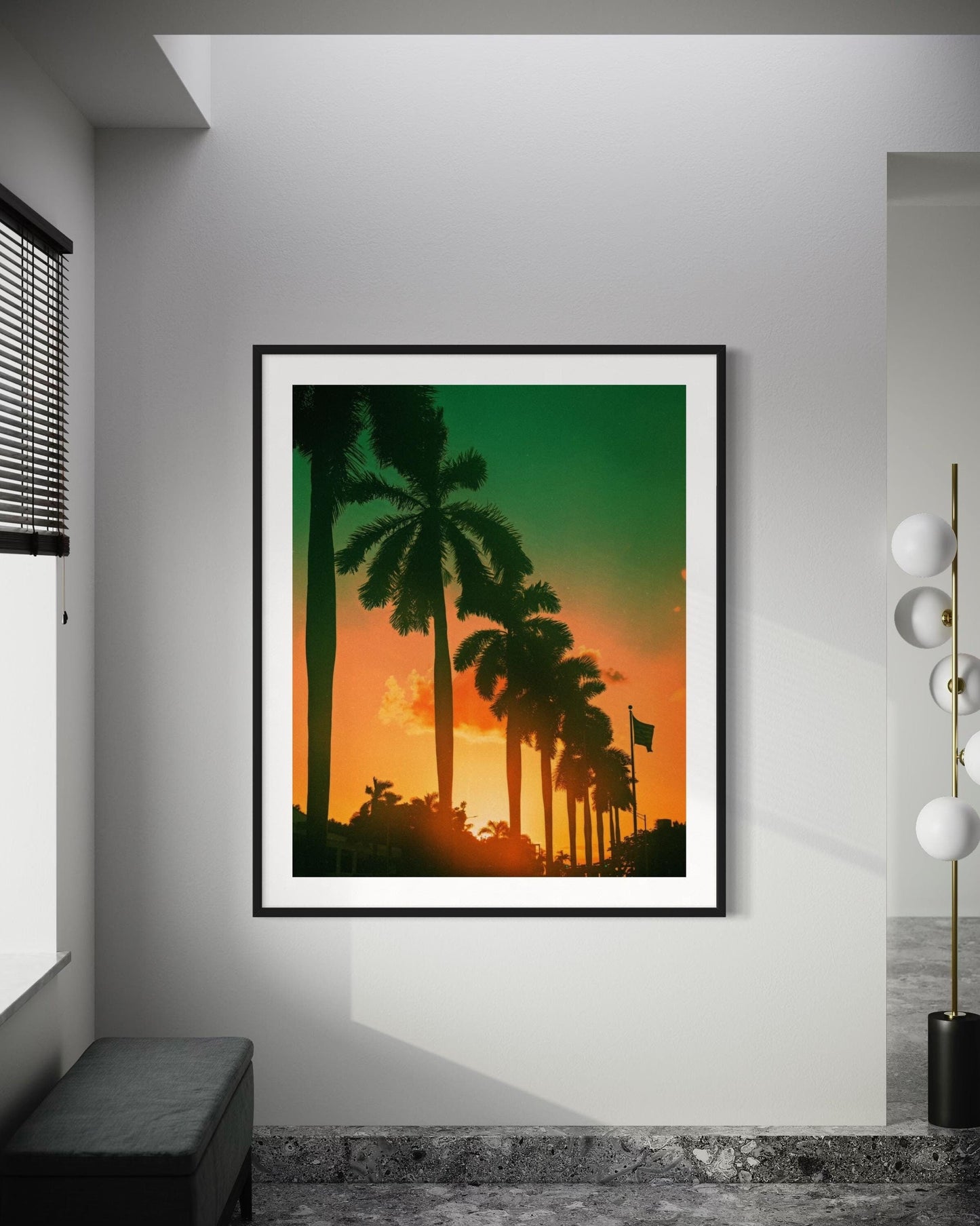 Fine Art Print - Sunset Palms Wall Art- Miami, South Beach, California Tropical Sunset Photo,Golden hour, Beach House Coastal Modern Decor
