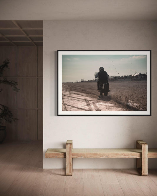 Fine Art print - Vintage Motorcycle Racing on the Sand Wall Art - TROG  - Garage Decor, Office Art, Harley Davidson, Wildwood, Coastal Decor