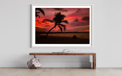 Fine Art Tulum Beach Print - Mexico Boho Palm Tree Tropical Sunset Ocean Landscape Framed Fine Art Photography Home Wall Decor
