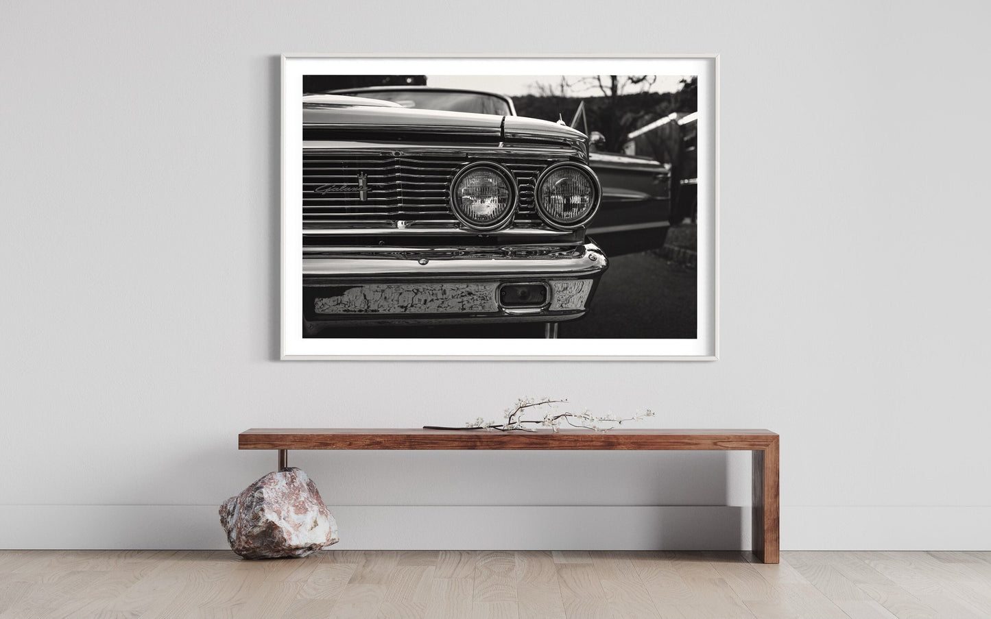 Fine Art Print - Black White Ford Galaxie Wall Art, Classic Americana Decor, Office,  Monochrome car decor, gift for him, garage decor