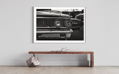 Fine Art Print - Black White Ford Galaxie Wall Art, Classic Americana Decor, Office,  Monochrome car decor, gift for him, garage decor