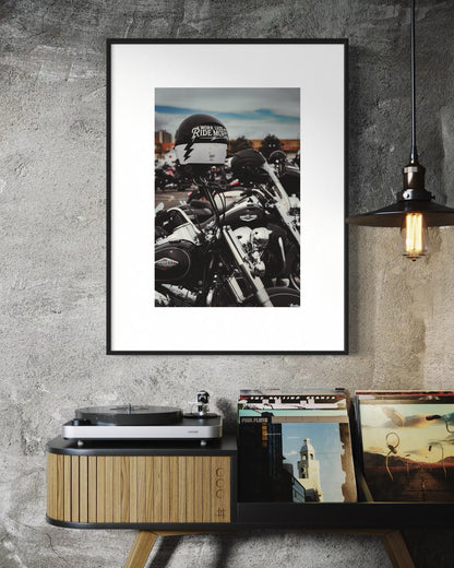 Fine Art Print - Work Less Ride More, Harley-Davidson Motorcycle Print, Biker Wall Decor, Gift, Man Cave, garage, office, housewarming