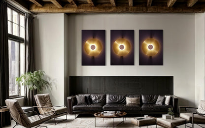 Golden Aura Wall Art Series - Set of 3 Minimalist Light Circle Print for Modern Home Decor