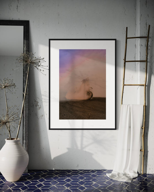 Fine Art Print - Dusty Dreamscape Motorcycle Stunt Biker Burnout  Colorful Energy Mood Minimalist Abstract, Biker Gift Ideas, garage decor