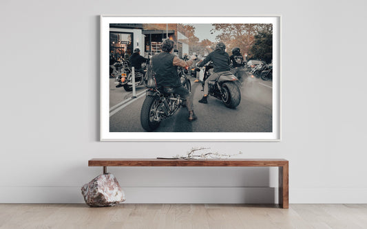 Brooklyn Motorcycle Cruise: Vintage and Modern Roaring Through the Streets - Captivating Fall Winter Wall Art Photo Poster Art Print
