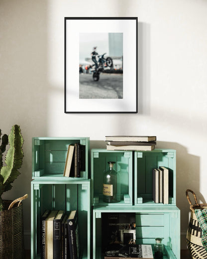 Fine Art Print -  Motorcycle Wheelie Stunt Wall Art, Motocross Biker Gift, Wall Decor Poster for garage, office, bedroom, gifts for him