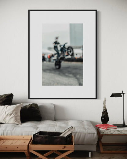 Fine Art Print -  Motorcycle Wheelie Stunt Wall Art, Motocross Biker Gift, Wall Decor Poster for garage, office, bedroom, gifts for him