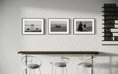 Fine Art Print - Vintage Motorcycle Race Triptych - set of 3 Black & White Monochrome Beach Racing Wall Art - Drag Race Poster - TROG