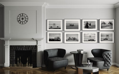 Fine Art Racing Wall Art Collection - Set of 8 Black White Monochrome Beach Drag Racing Wall Art - Hotrod Motorcycle Print Poster - TROG