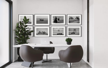 Fine Art Racing Wall Art Collection - Set of 8 Black White Monochrome Beach Drag Racing Wall Art - Hotrod Motorcycle Print Poster - TROG