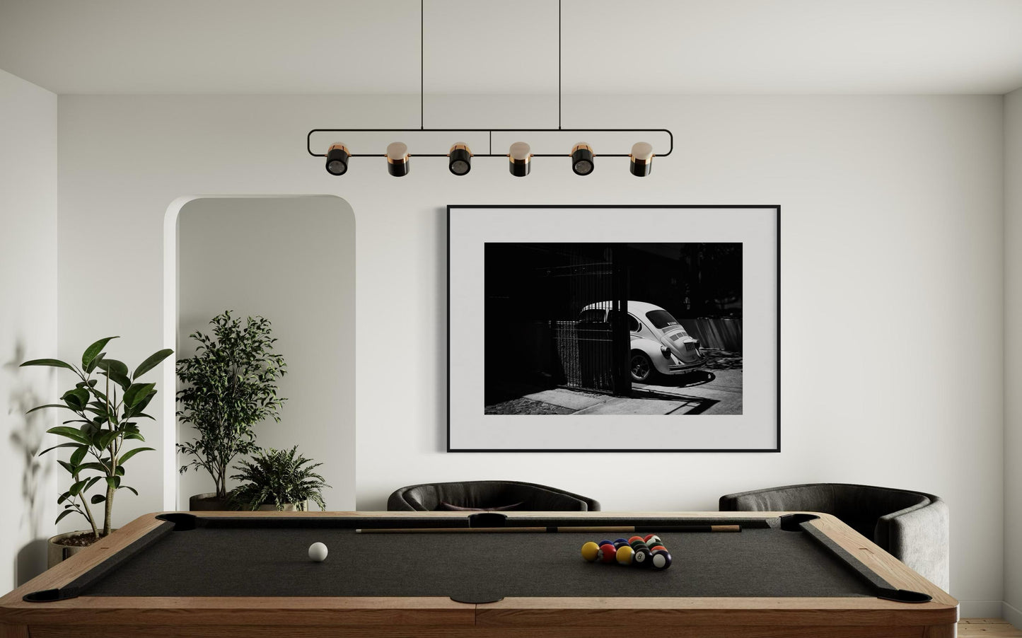 Fine Art Classic VW Beetle: Shadows & Light, Black and White Retro Poster Print Wall Art for Vintage Car Lovers