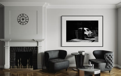 Fine Art Classic VW Beetle: Shadows & Light, Black and White Retro Poster Print Wall Art for Vintage Car Lovers