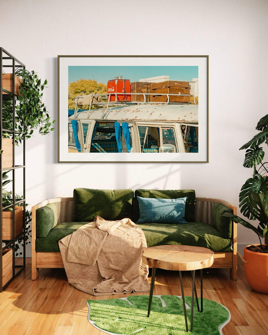 Vintage Hippie VW Van type 2 Wall Art  Nostalgic Bohemian Decor  Vibrant Vintage Automotive Fine Art  Pin-up Poster Print