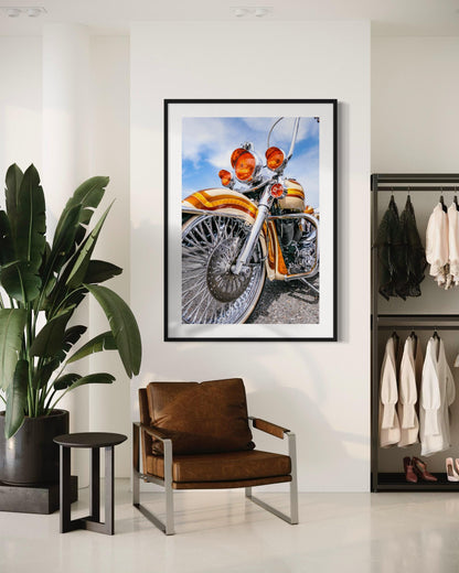 Fine Art Softail Harley-Davidson Classic Orange Motorcycle Wall Art Print   Gifts for Him | Room Decor