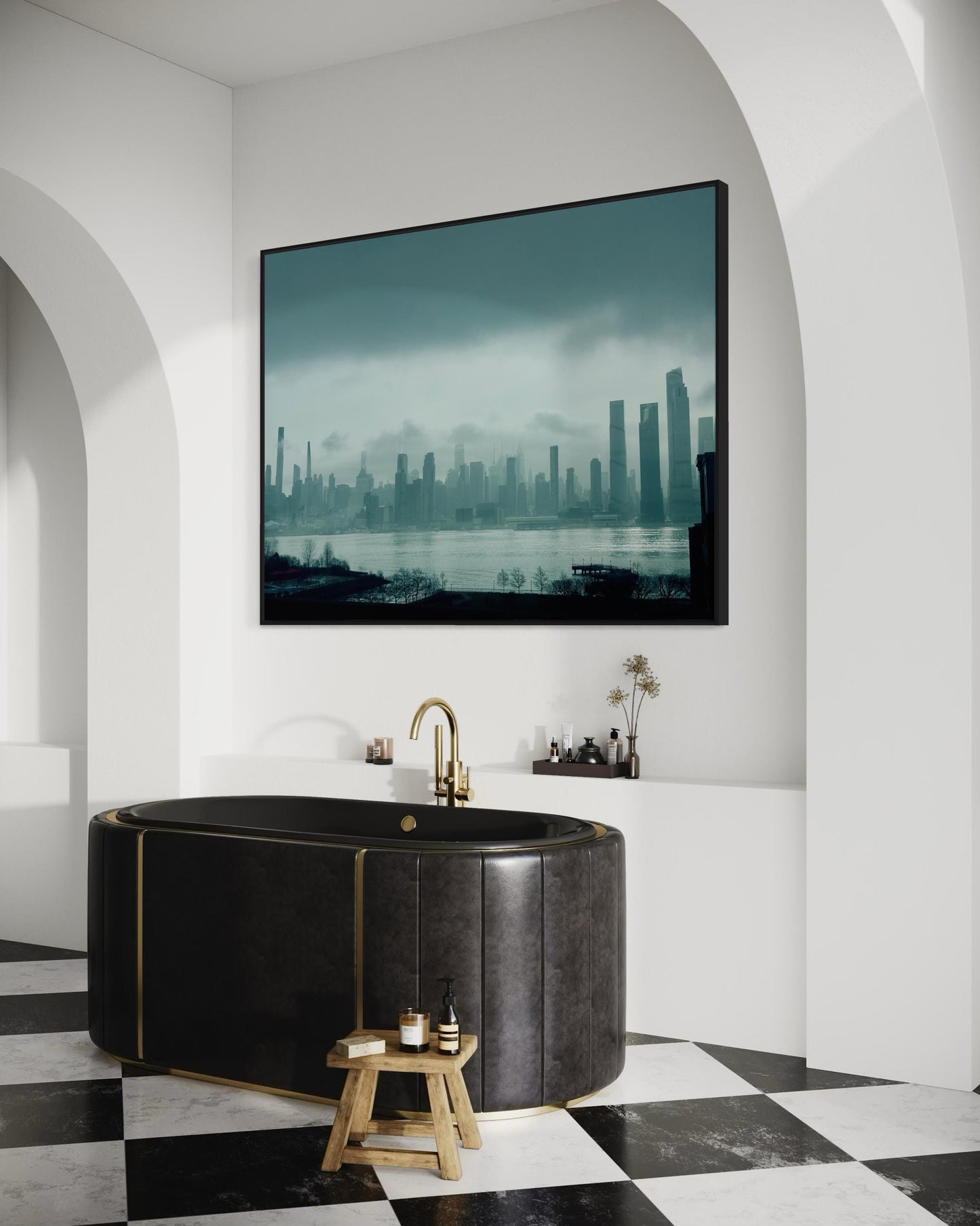 Moody New York City Hudson River Skyline  - Foggy NYC Skyline Wall Art Print | Urban Industrial Landscape Photography Poster - West Side