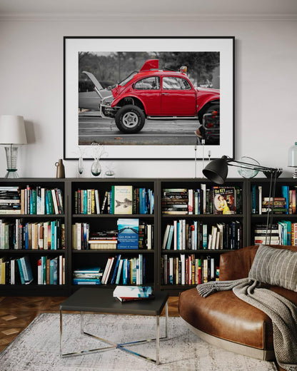 Fine Art Red VW Baja Beetle Wall Art - Vintage Off-Road Volkswagen Bug Print - Classic Car Photography for Auto Enthusiasts