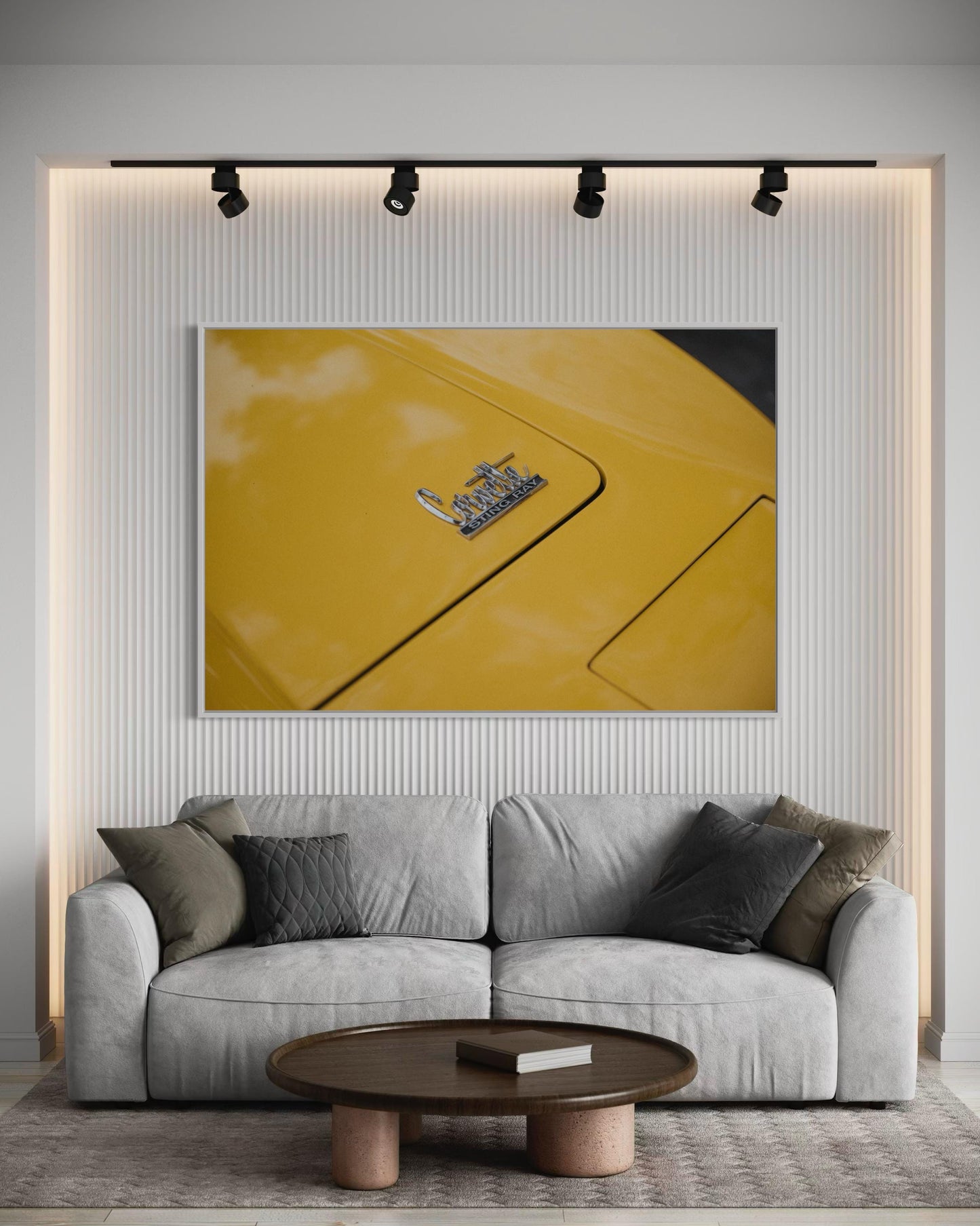 Classic Corvette Sting Ray Muscle Car Wall Art - Modern Yellow Energy Classic American Car Print - Minimalist Clean Sleek Decor Poster