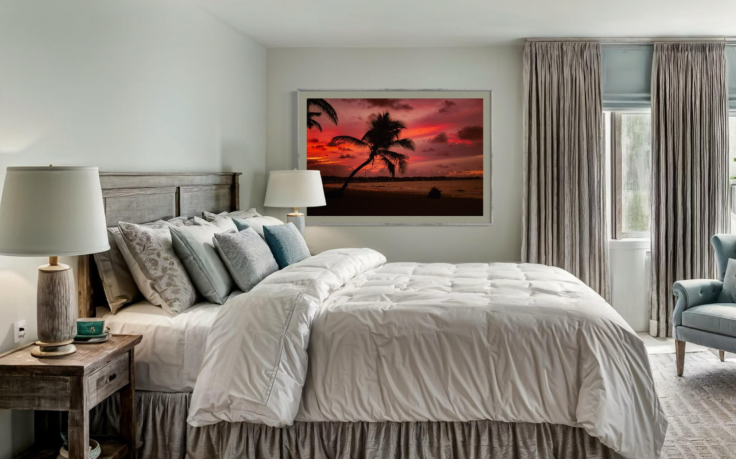 Fine Art Tulum Beach Print - Mexico Boho Palm Tree Tropical Sunset Ocean Landscape Framed Fine Art Photography Home Wall Decor