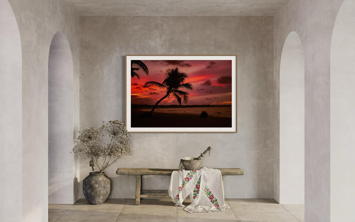 Fine Art Tulum Beach Print - Mexico Boho Palm Tree Tropical Sunset Ocean Landscape Framed Fine Art Photography Home Wall Decor