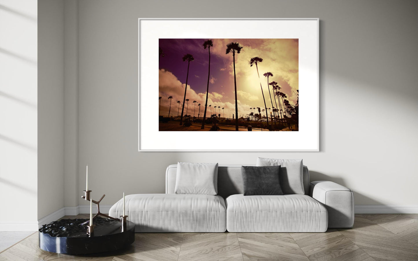 Golden Sunset Palms Fine Art Print  California Coastal Landscape Photography, Retro Sunset Wall Art, Minimalist Nature Decor
